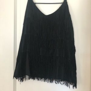Black fringe, strappy top with low back